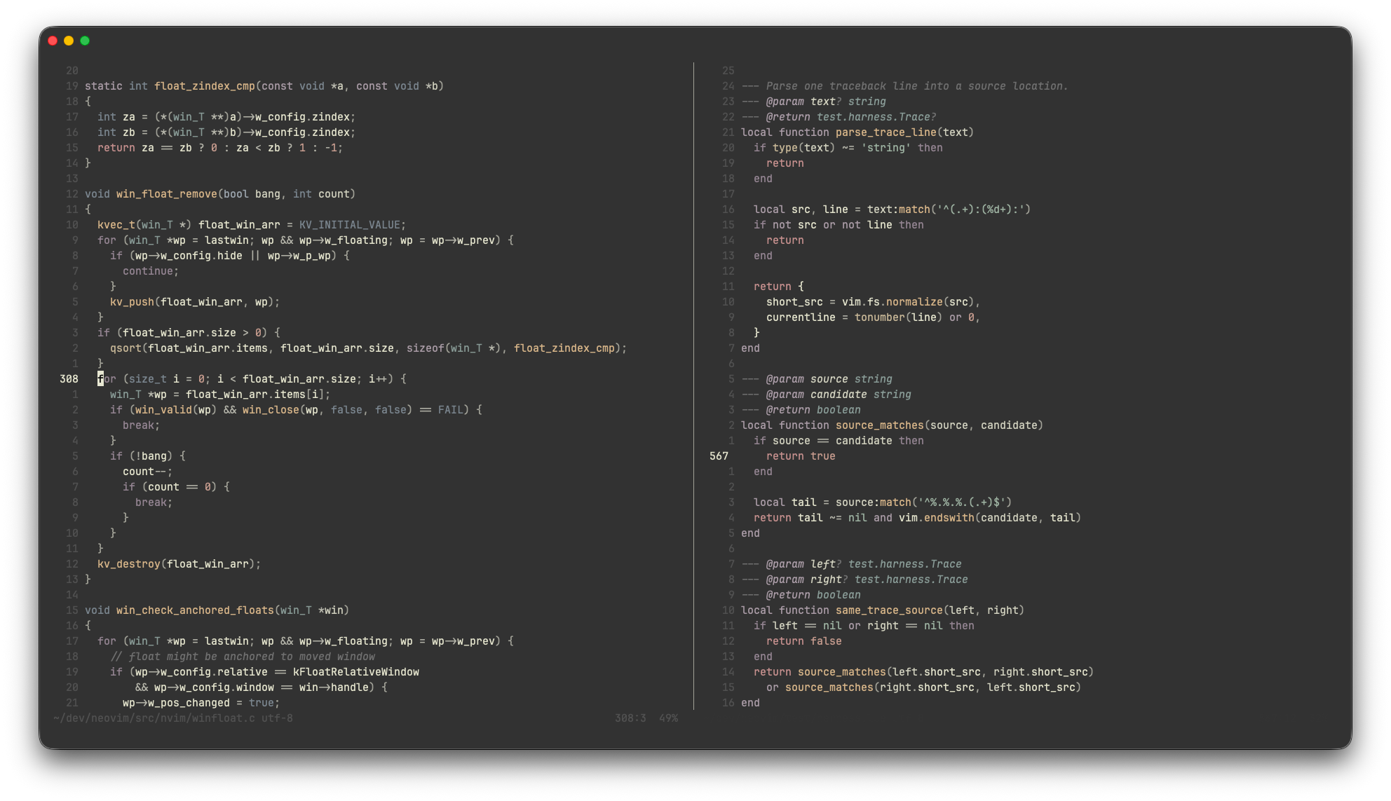 Neovim source code under sanzo.nvim colorscheme.